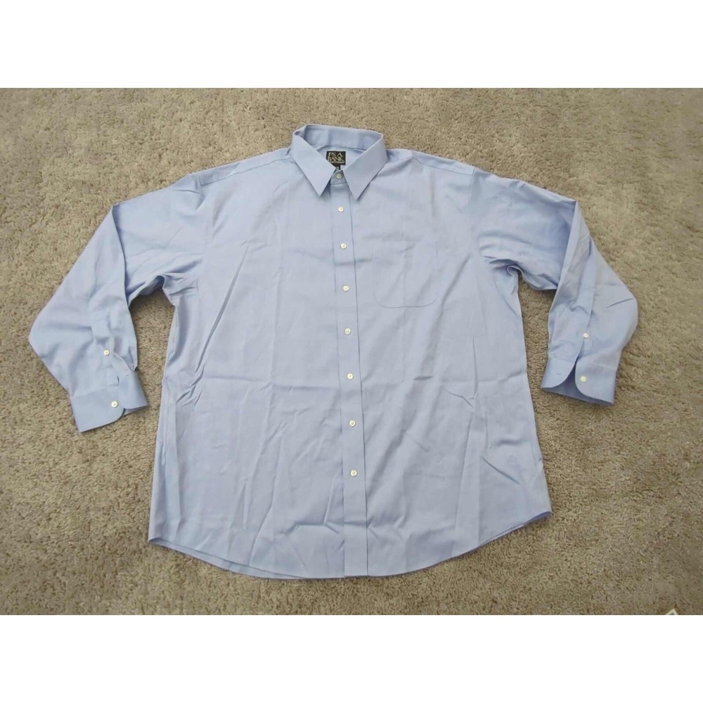 Jos A Bank Button Up Shirt Mens 17 1/2 Blue‎ Traveler's Collection Preppy Casual